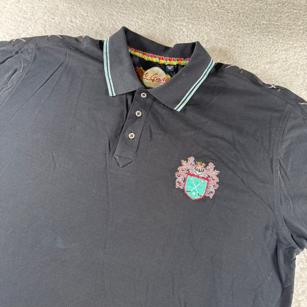 Vintage Robert Graham Polo Golf Shirt Black Athletic 2XL XXL Collar Short Sleeve